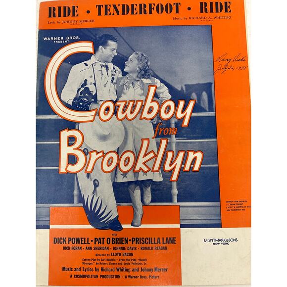 Ride Tenderfoot Ride Sheet Music 1938 Cowboy From Brooklyn Mercer Whiting - Picture 2 of 5